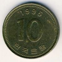 Лот: 8722310. Фото: 2. Южная Корея 10 вон 1996 года... Монеты