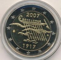 Лот: 5867438. Фото: 2. Финляндия 2007 2 евро 90 лет Независимости... Монеты