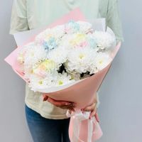 Лот: 21135246. Фото: 2. Букет кустовая хризантема и нежные... Цветы, букеты