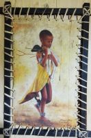 Лот: 17430574. Фото: 2. Картина на коже "Эфиопия. Детство... Живопись, скульптура, фото
