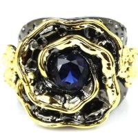 Лот: 11491398. Фото: 2. Чёрный перстень с синим камнем... Ювелирные изделия, бижутерия, часы