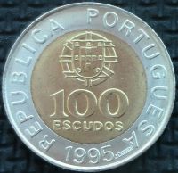 Лот: 5997052. Фото: 2. Португалия 100 эскудо 1995г АНЦ... Монеты
