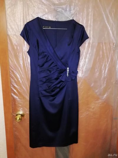 Лот: 13683201. Фото: 1. Вечернее синее платье, атлас... Платья