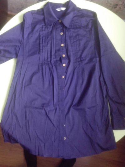 Лот: 8596090. Фото: 1. Удлиненная синяя рубашка 50,52... Блузы, рубашки, водолазки