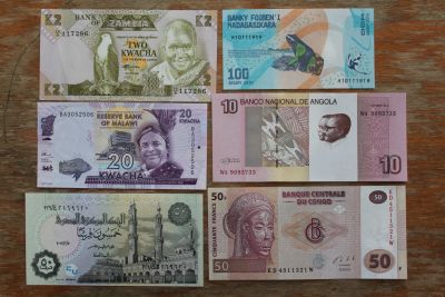 Лот: 22024359. Фото: 1. Набор 6 банкнот государств Африки... Африка