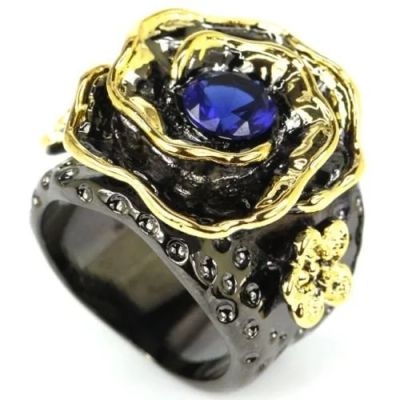 Лот: 11491398. Фото: 1. Чёрный перстень с синим камнем... Кольца, перстни