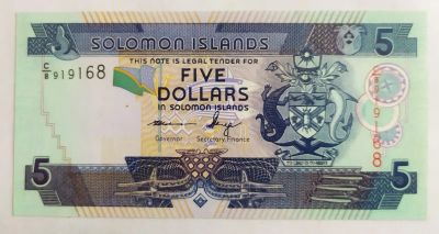Лот: 21023101. Фото: 1. Соломоновы острова 5 долларов... Австралия и Океания