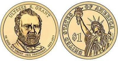 Лот: 998572. Фото: 1. Новинка США 1 доллар 18-й президент... Америка