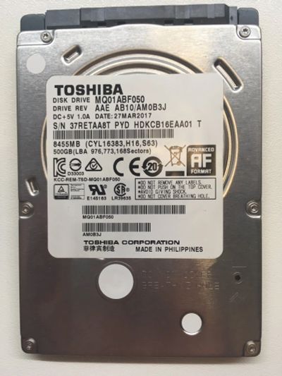 Лот: 18085823. Фото: 1. HDD (жесткий диск) 500gb Toshiba... Жёсткие диски