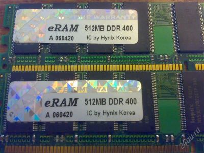 Лот: 875247. Фото: 1. память DDR1 PC3200 2*512Mb eRAM... Оперативная память