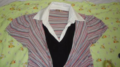 Лот: 6918885. Фото: 1. блуза трикотаж имитация рубашки... Блузы, рубашки