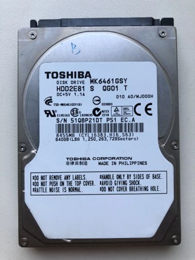 Лот: 14012418. Фото: 1. Неисправный SATA-II 640Gb Toshiba... Жёсткие диски