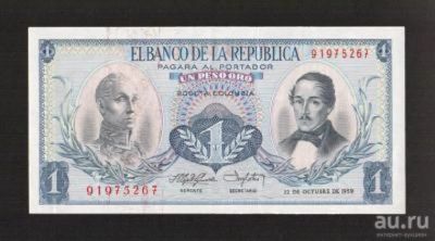 Лот: 17891862. Фото: 1. Колумбия 1 песо 1959. Америка