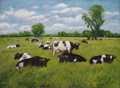 Лот: 18127056. Фото: 1. Картина "Коровы.Полдень" художник... Картины, рисунки