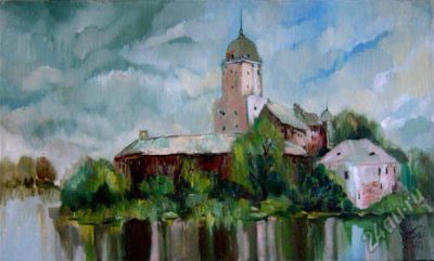 Лот: 5834488. Фото: 1. Картина Выборгский замок, х/м... Картины, гравюры