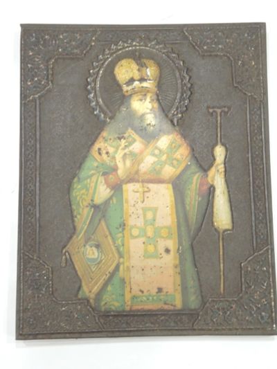 Лот: 19483301. Фото: 1. старинная икона на металле святой... Иконы