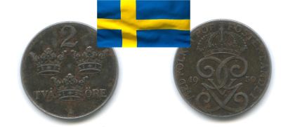 Лот: 19260425. Фото: 1. Швеция 2 эре 1950 железо Густав... Европа