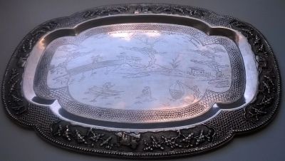 Лот: 25886041. Фото: 1. Серебряный поднос Вьетнам-СССР... Предметы интерьера и быта
