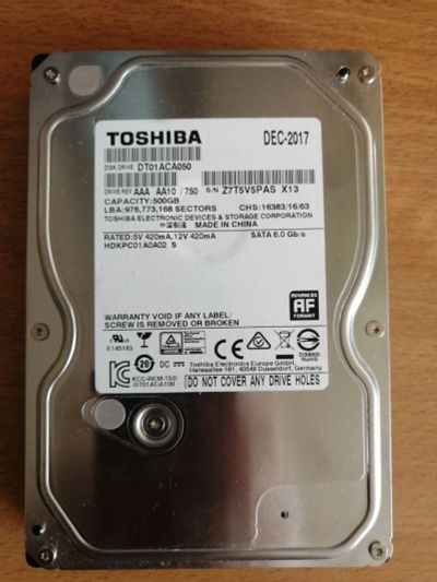 Лот: 21281120. Фото: 1. Жесткий диск 3.5" Toshiba DT 500... Жёсткие диски