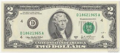 Лот: 17885830. Фото: 1. 2$ доллара 2003 г. UNC Номер -... Америка