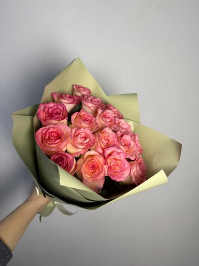 Лот: 25899859. Фото: 1. 3. Букет из 17 розовых роз быстрые... Свежие цветы