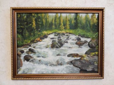 Лот: 18627903. Фото: 1. Картина маслом пейзаж река лес... Картины, рисунки