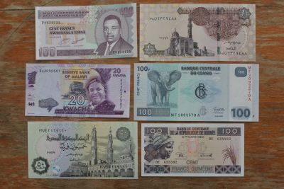 Лот: 22024361. Фото: 1. Набор 6 банкнот государств Африки... Африка