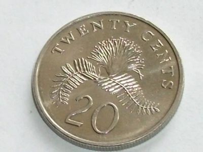 Лот: 7766489. Фото: 1. Монета 20 цент Сингапур 1997 герб... Азия