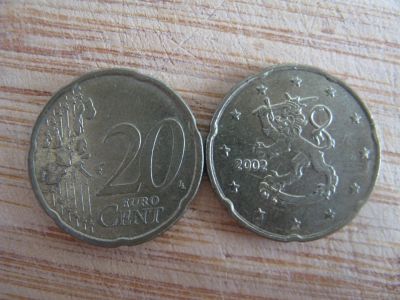 Лот: 18623833. Фото: 1. Финляндия 20 евроцентов 2002 года... Европа