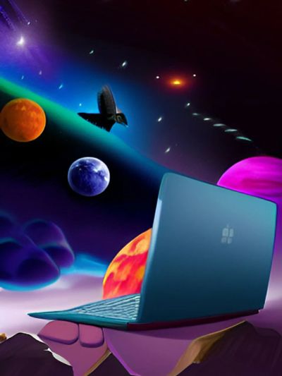 Лот: 20508522. Фото: 1. Картина "Ноутбук в космосе". Картины, рисунки