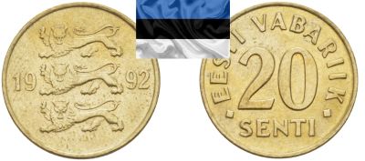 Лот: 19234362. Фото: 1. Эстония 20 сенти (центов) 1992. Страны СНГ и Балтии