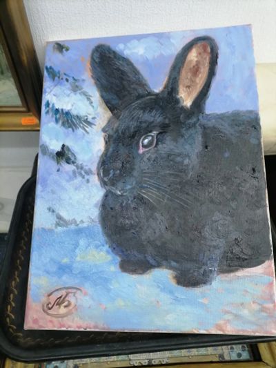 Лот: 19703203. Фото: 1. картина кролик символ Нового года. Картины, гравюры