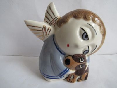 Лот: 18831902. Фото: 1. Ангел с собачкой ,авторская керамика... Скульптуры