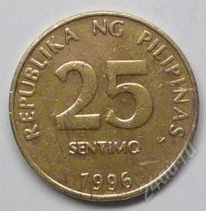 Лот: 1099021. Фото: 1. Филипины. 25 сентимо 1996г. Азия