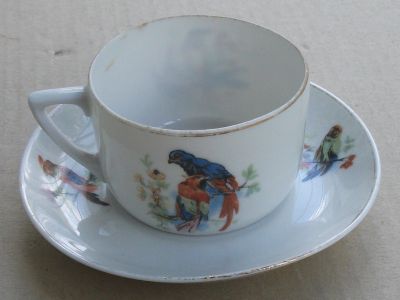 Лот: 19148703. Фото: 1. Чайная кофейная пара Попугаи райские... Фарфор, керамика