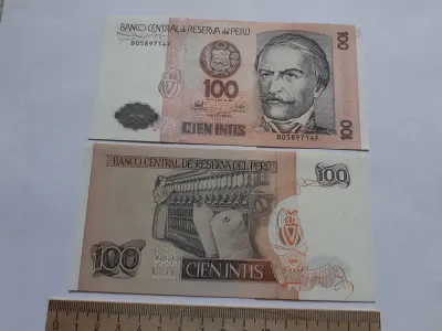 Лот: 25885056. Фото: 1. Перу 100 интис 1987 год пресс. Америка