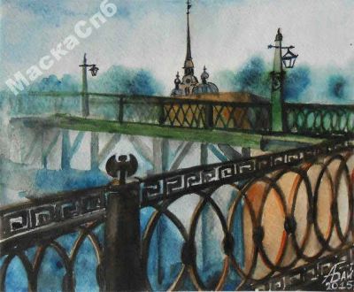 Лот: 5833758. Фото: 1. Акварель Иоанновский мост. Питер... Картины, гравюры
