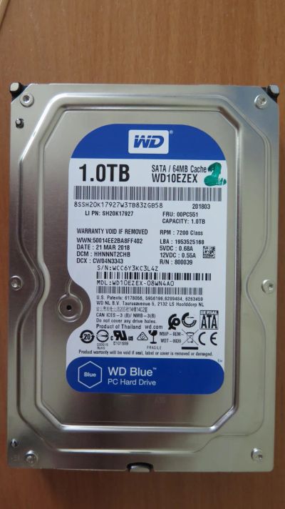 Лот: 21046804. Фото: 1. Жесткий диск WD Blue 1 TB (WD10EZEX... Жёсткие диски