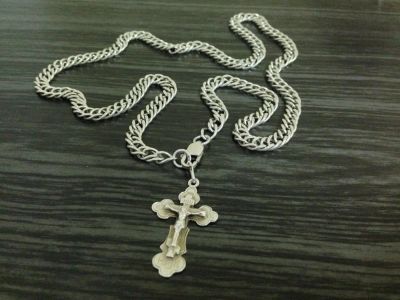 Лот: 3368260. Фото: 1. Цепь + крест серебро (30 гр... Цепочки
