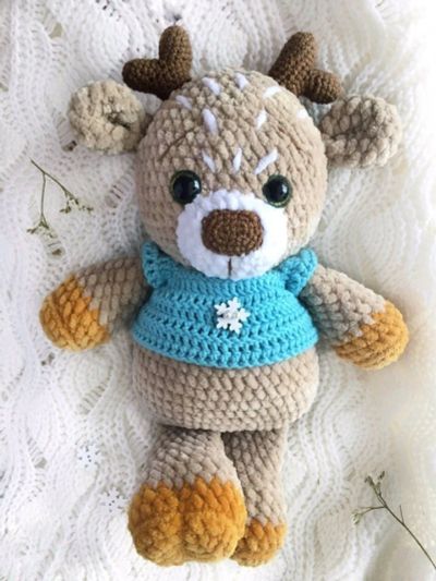 Лот: 12595028. Фото: 1. Плюшевый оленёнок. Авторские куклы, игрушки, поделки