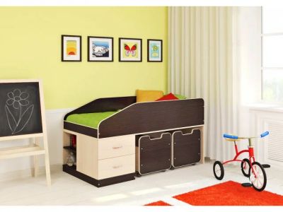 Лот: 3437280. Фото: 1. Детская кровать Л-8. Цвет: венге... Детские кровати и кроватки