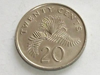 Лот: 7770160. Фото: 1. Монета 20 цент Сингапур 1990 герб... Азия