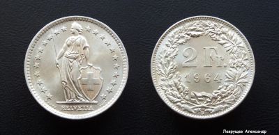Лот: 16759453. Фото: 1. Швейцария 2 франка 1964 серебро... Европа