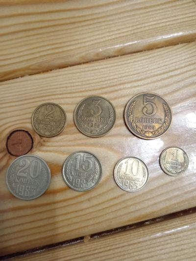 Лот: 25881384. Фото: 1. Набор 1,2,3,5,10,15,20 копеек... Россия и СССР 1917-1991 года