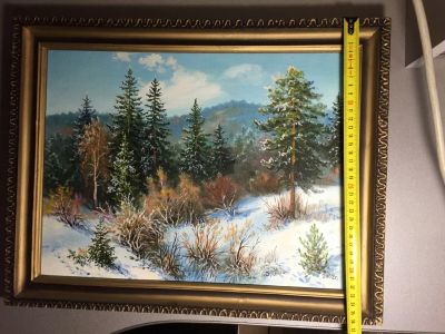 Лот: 6969046. Фото: 1. Картина "Зима" холст масло. Автор... Картины, рисунки