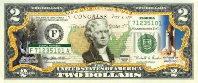 Лот: 10299359. Фото: 1. Банкнота 2 доллара США Штат Флорида. Америка