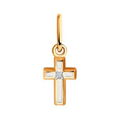 Лот: 23840268. Фото: 1. Золотая подвеска Крест с бриллиантом... Кулоны, подвески