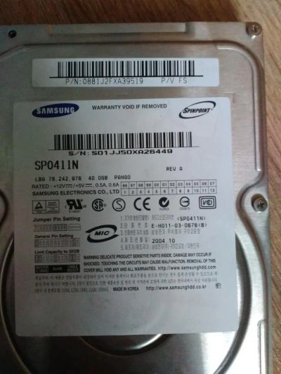 Лот: 10581311. Фото: 1. Жесткий диск Samsung 40gb IDE. Жёсткие диски