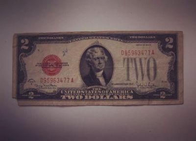 Лот: 21641310. Фото: 1. США 2 доллара 1928 G красная печать. Америка