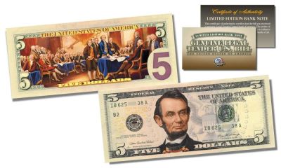 Лот: 8871533. Фото: 1. Банкнота 5 долларов США Декларация... Америка